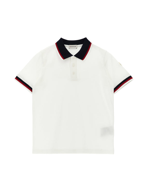 Moncler Enfant Tricolor-Trim Piqué Cotton Polo Shirt — White