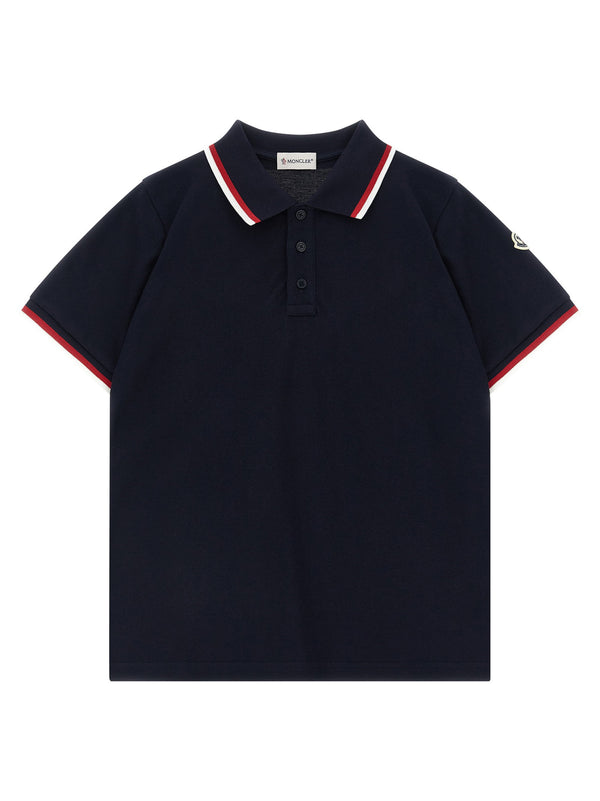 Moncler Enfant Tricolor Piqué Cotton Polo Shirt — Navy