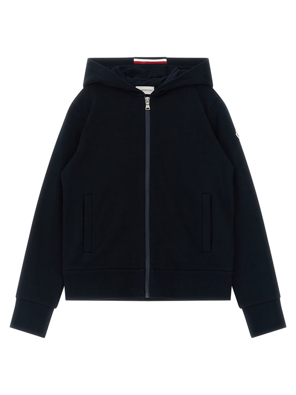 Moncler Enfant شعار-رقعة معطف مصقول قطن هودي — أسود