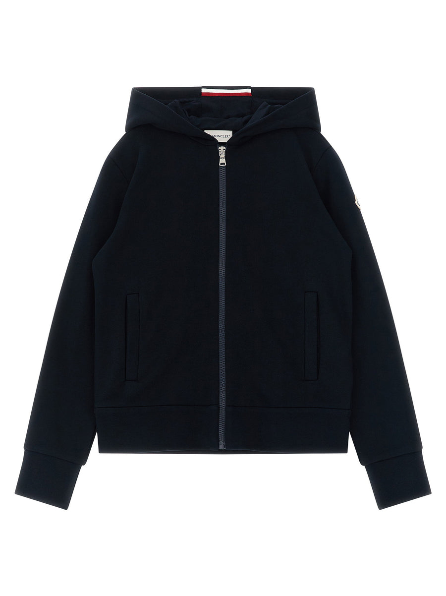 Moncler Enfant Logo-Patch Brushed Cotton Hoodie — Black