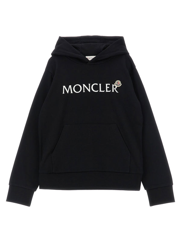 Moncler Enfant فستان شعار بطبعة قطن جيرسيه هودي — أسود