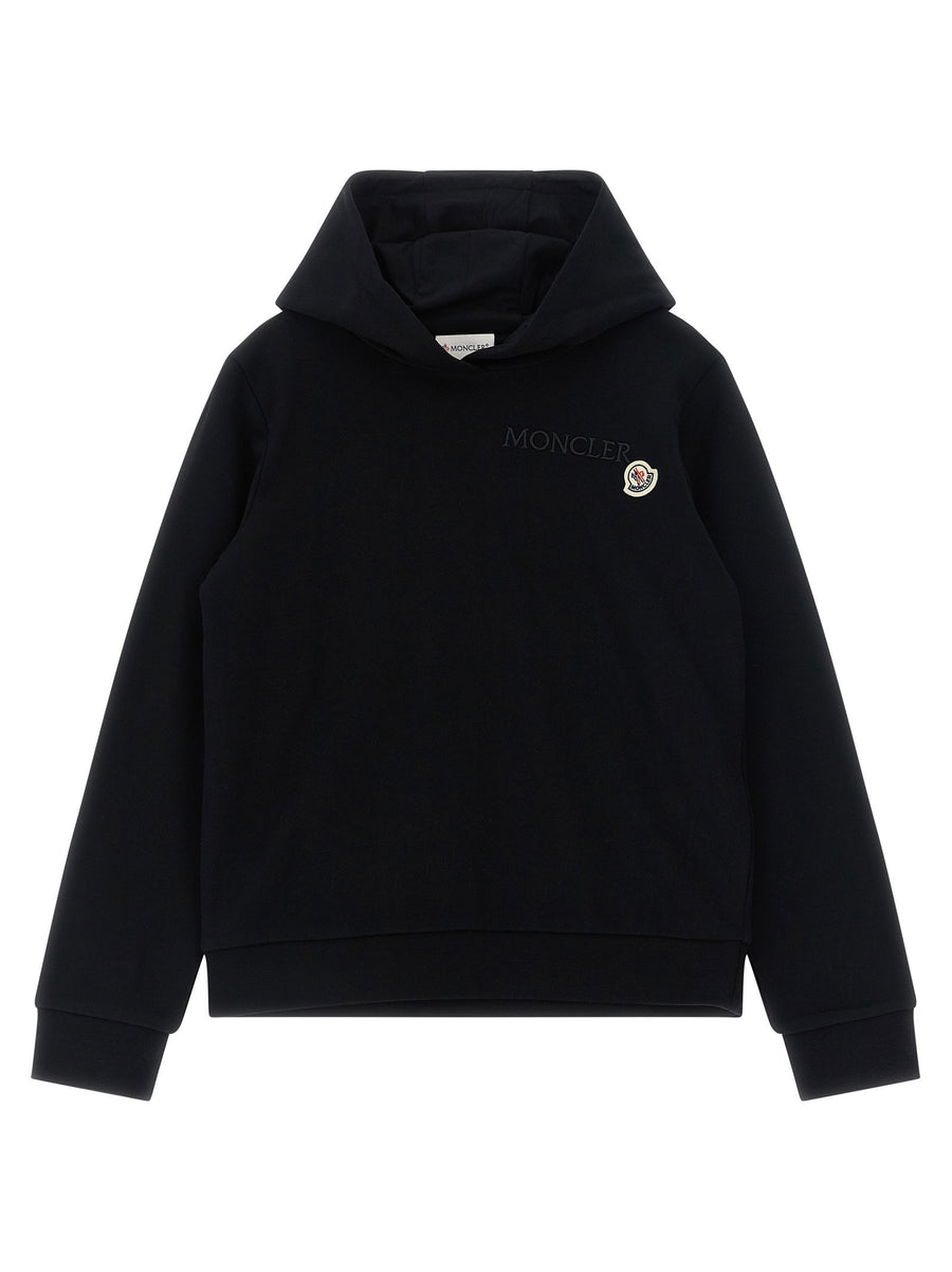 Moncler Enfant شعار المطرزة قطن هودي — أسود