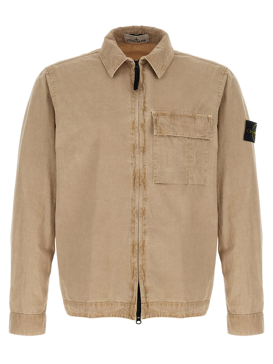 Stone Island Garment-Dyed Cotton Canvas Overshirt — Beige