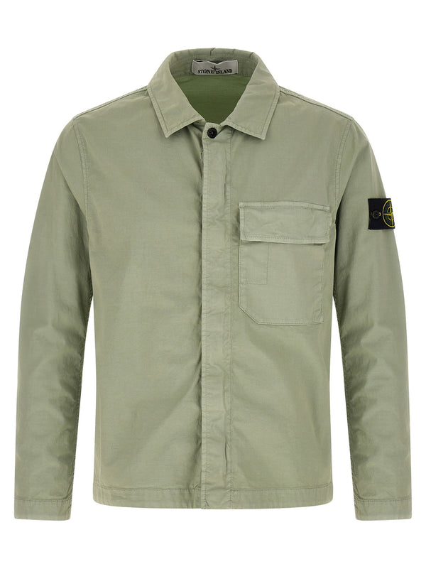قميص جاكيت Stone Island مطاطي قطن تويل بلون أخضر ميرمية