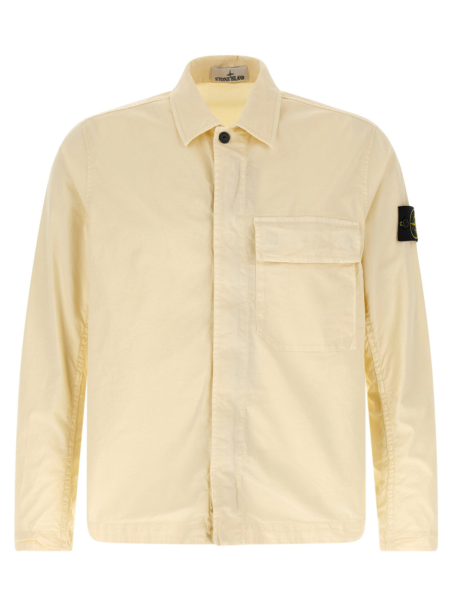 Stone Island Garment-Dyed Stretch Cotton Twill Overshirt — cream