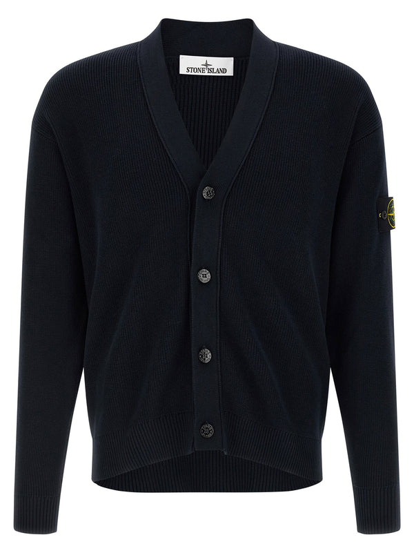 Stone Island كارديغان مضلع من القطن العضوي قطن كارديغان — أسود