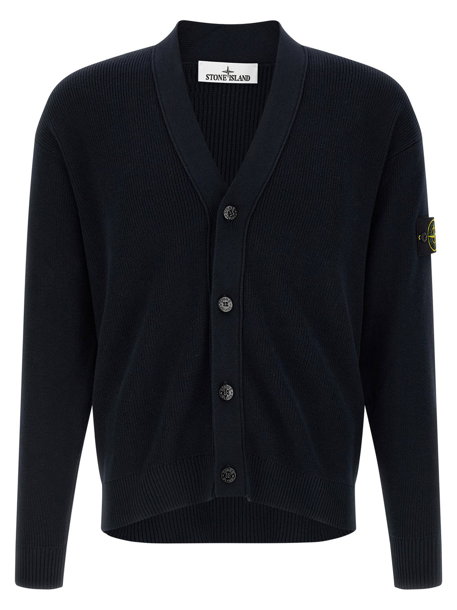 Stone Island Ribbed Cotton Cardigan — Black