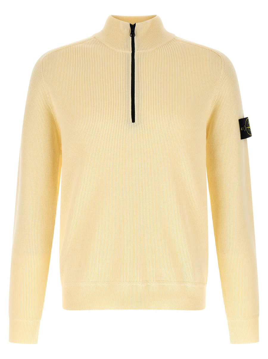 Stone Island Ribbed Cotton Half-Zip Sweater — Cream