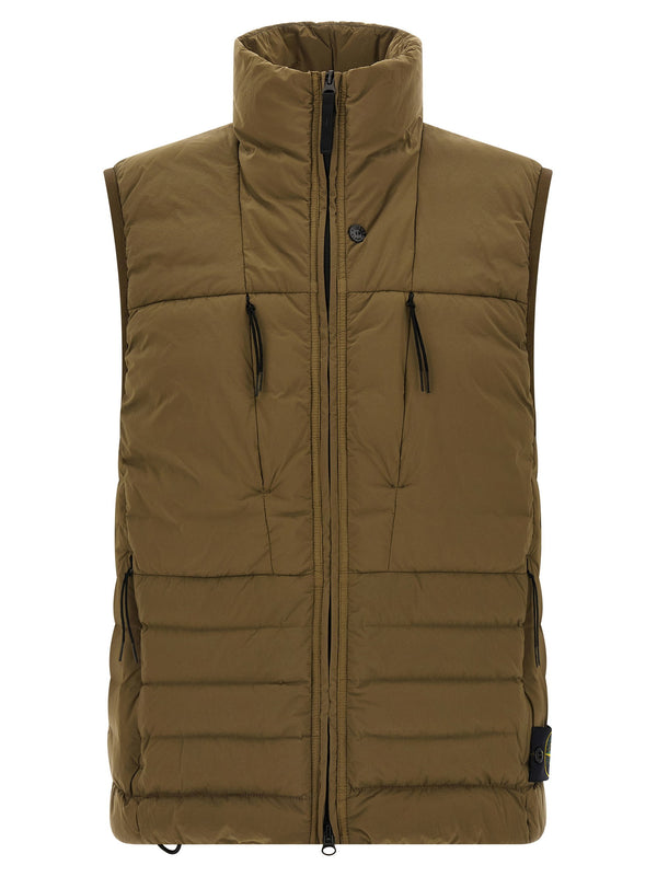 Stone Island Stretch nylon shell with goose down padding vest in khaki