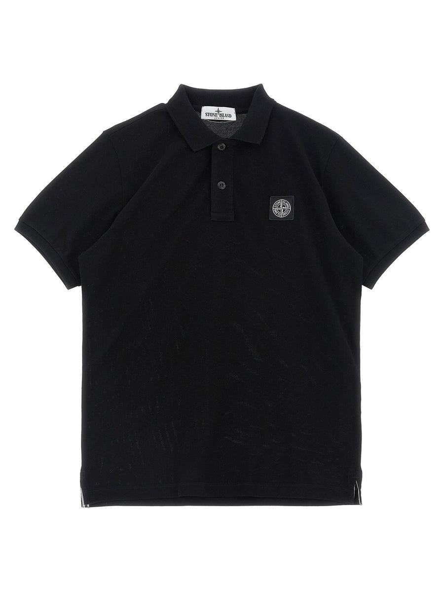 قميص بولو Stone Island Junior كومباس شعار أورجانيك قطن قميص — أسود