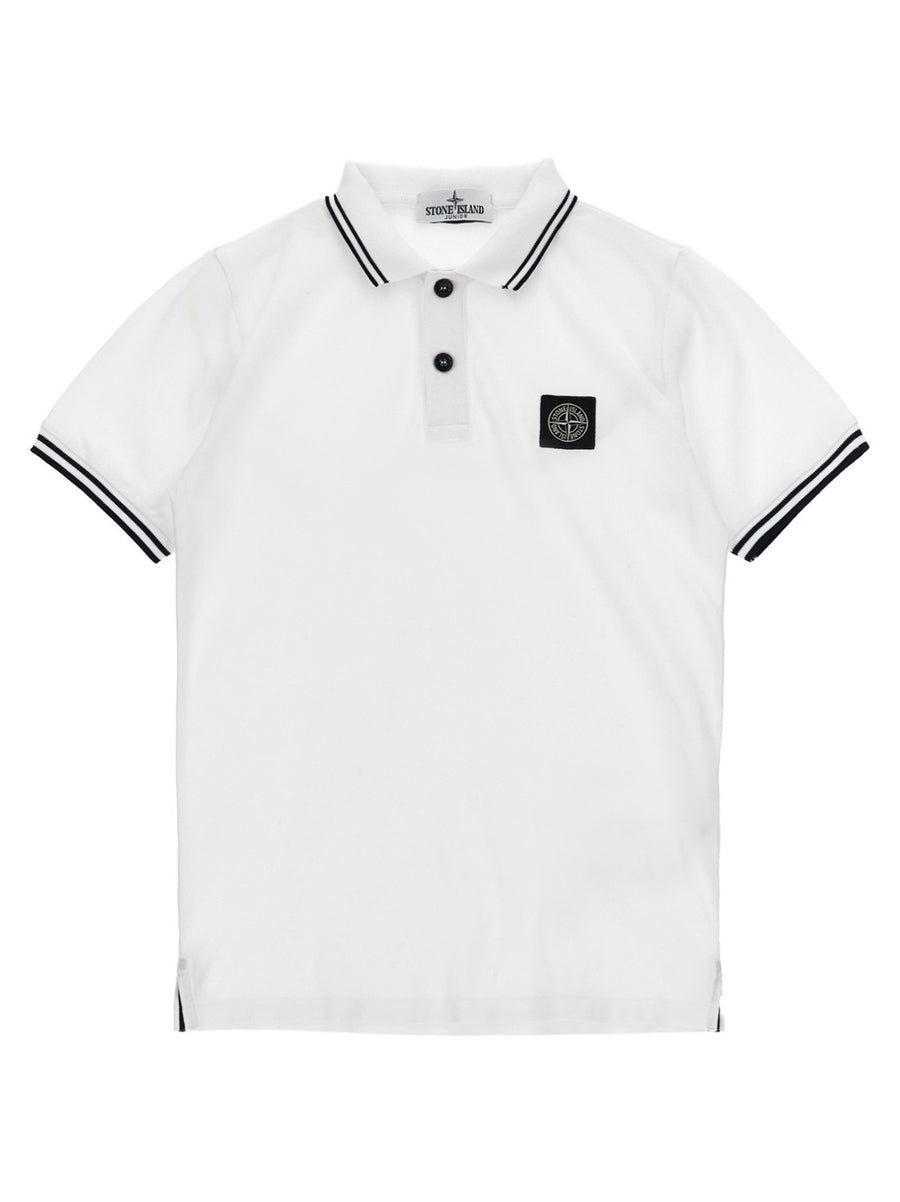 Stone Island Junior Compass Logo Piqué Polo Shirt — White
