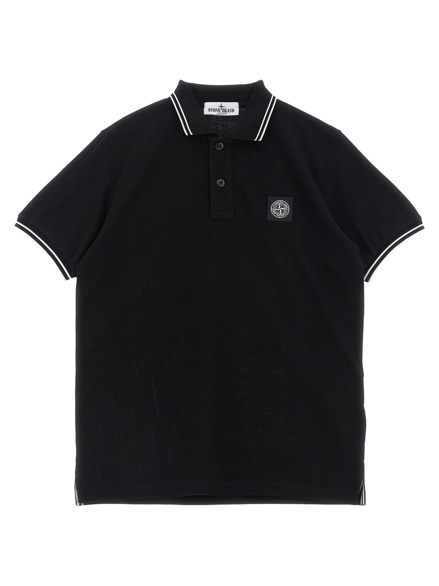 Stone Island Junior Compass Logo Cotton Piqué Polo Shirt — Black
