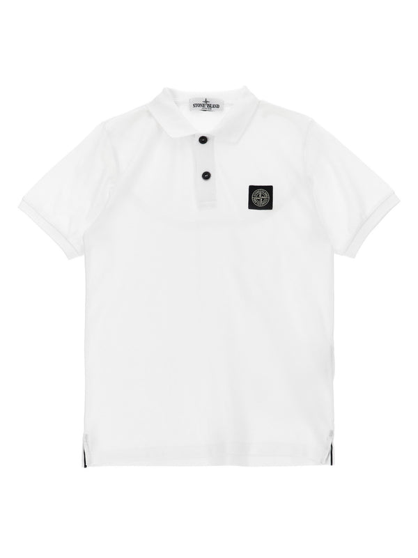 قميص بولو Stone Island Junior Compass شعار قميص — أبيض