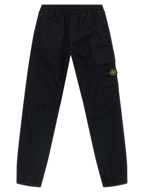 Stone Island Junior مطاطي قطن بنطال كارغو بنطلون — أسود