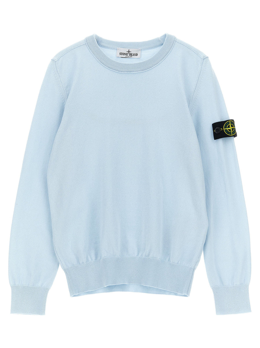 Stone Island Junior Logo-Badge Cotton Sweater — Light blue