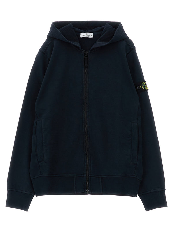 قميص Stone Island Junior شعار مطرز من القطن العضوي قطن هودي — أسود