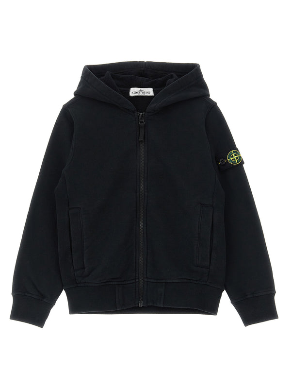 Stone Island Junior قميص قطن شعار-رقعة هودي من القطن العضوية — أسود