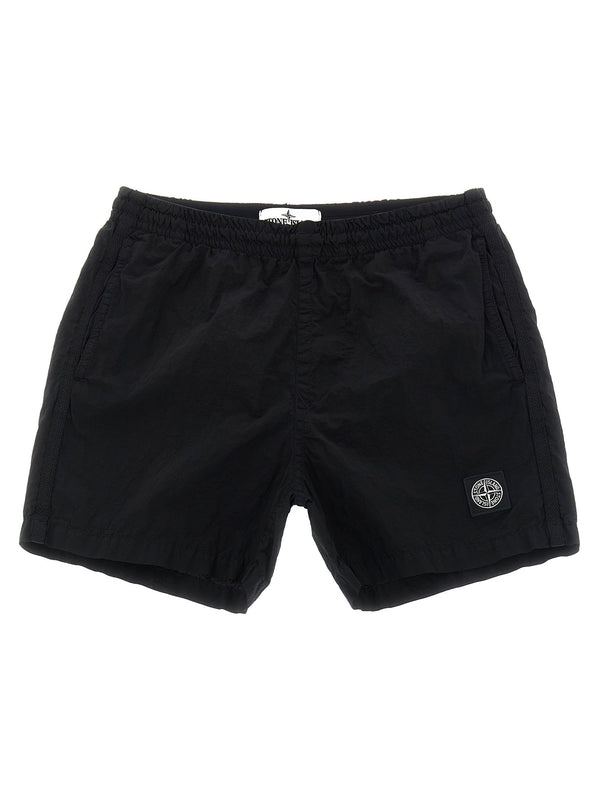 Stone Island Junior Compass Logo Nylon Shorts — Black
