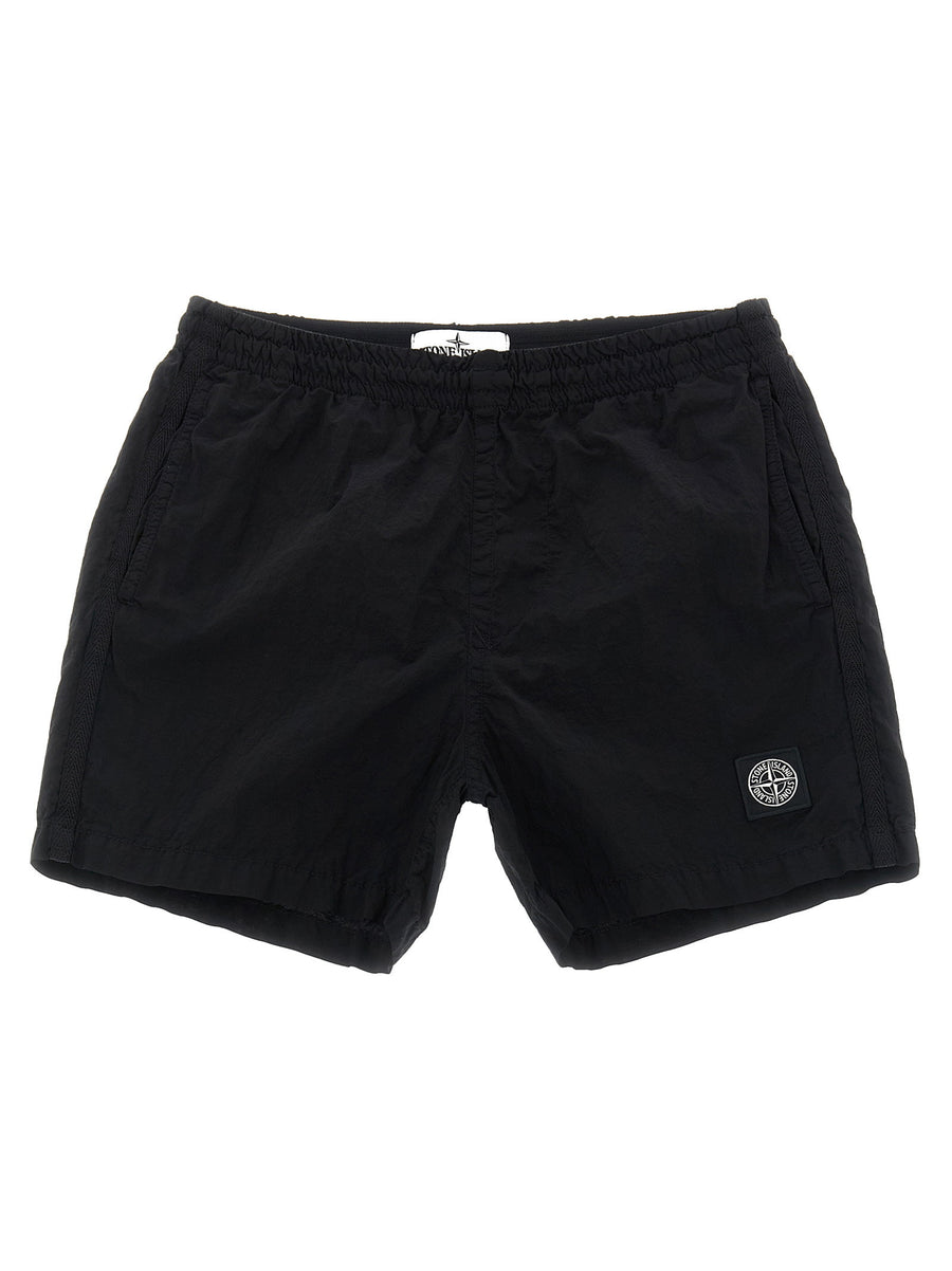 Stone Island Junior Compass Logo Nylon Shorts — Black