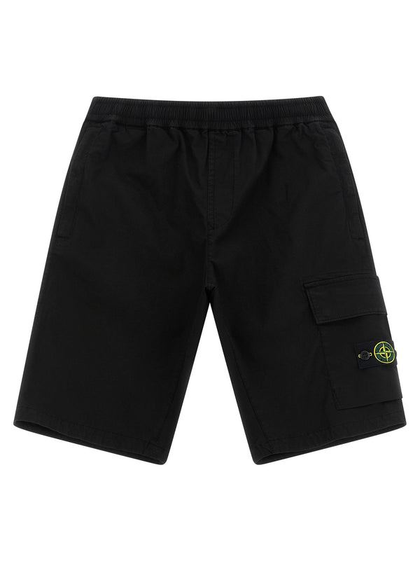 بنطال كارجو Stone Island Junior رباط قطن شورت — أسود