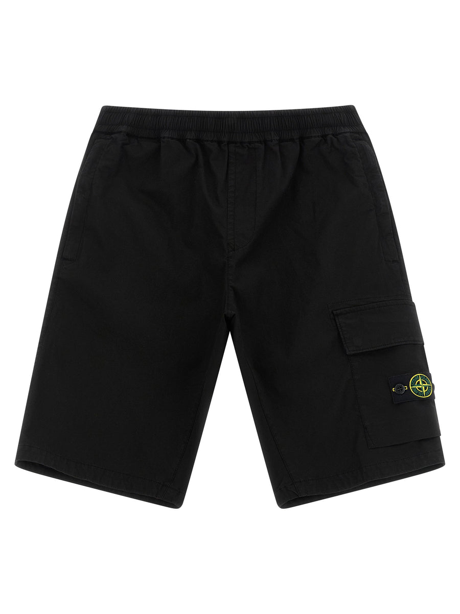 Stone Island Junior Drawstring Cargo Cotton Cargo Shorts — Black
