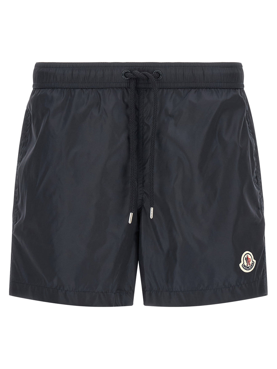 Moncler Logo Patch Technical Canvas Swim Shorts — Black