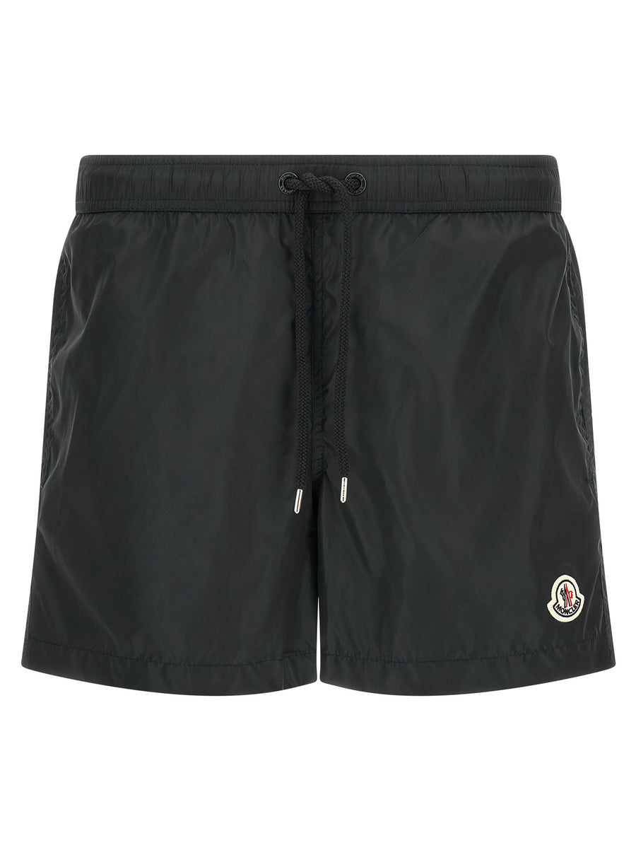 Moncler Logo Patch Swim Shorts — Black