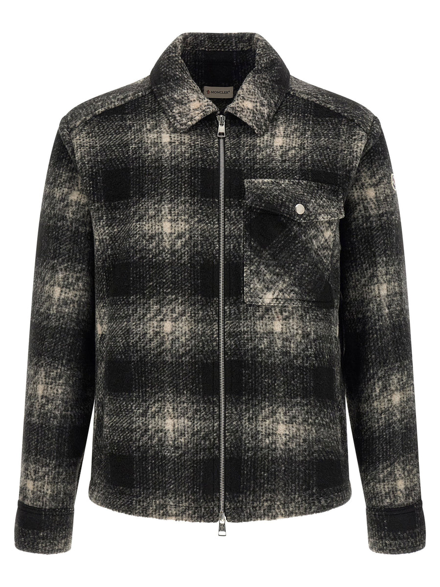 Moncler Check Wool-Blend Overshirt — Black