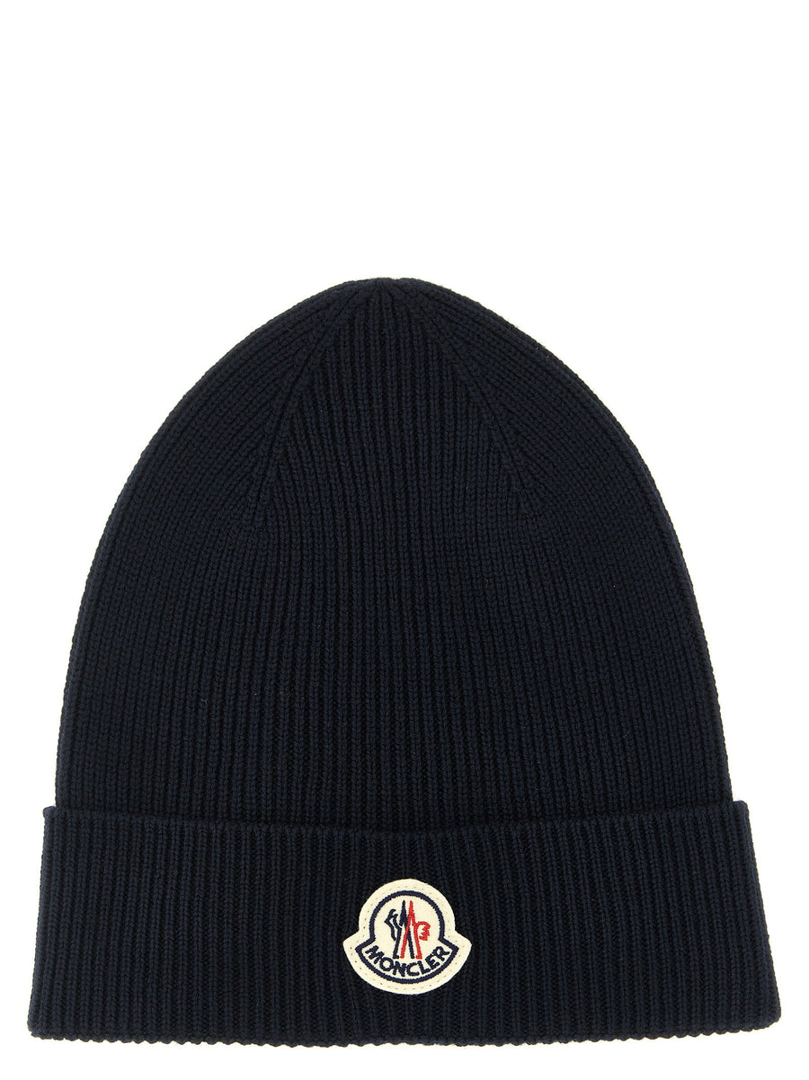 Moncler Virgin Wool Ribbed Knit Beanie — Navy