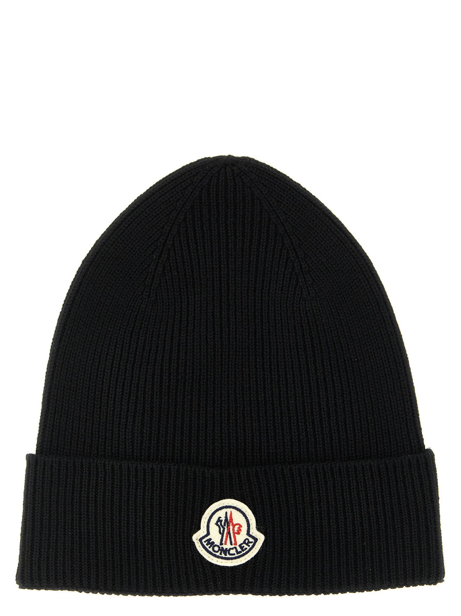 Moncler Ribbed Virgin Wool Beanie — Black