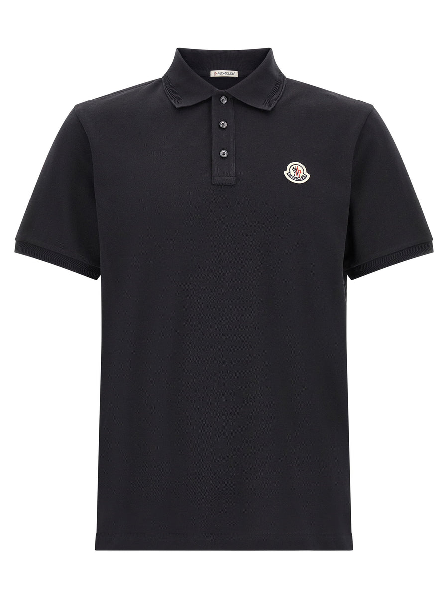Moncler Logo-Patch Cotton Piquet Polo Shirt — Black