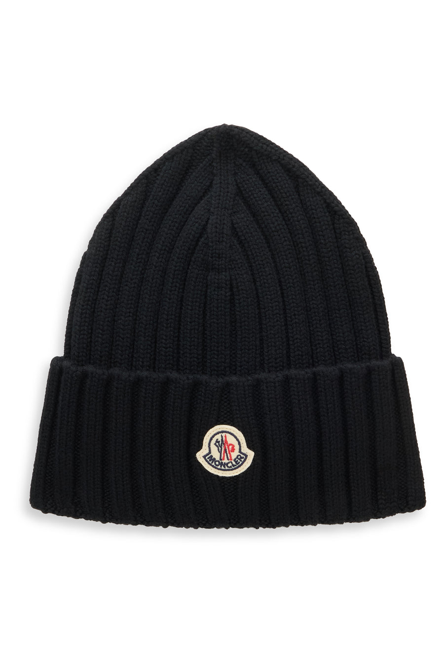 Knitted Beanie With Turn-Up Black Wool Virgin Hat