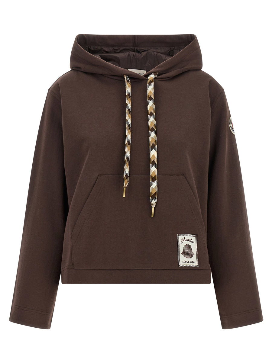 Moncler Cotton-Blend Double-Knit Hoodie — Brown