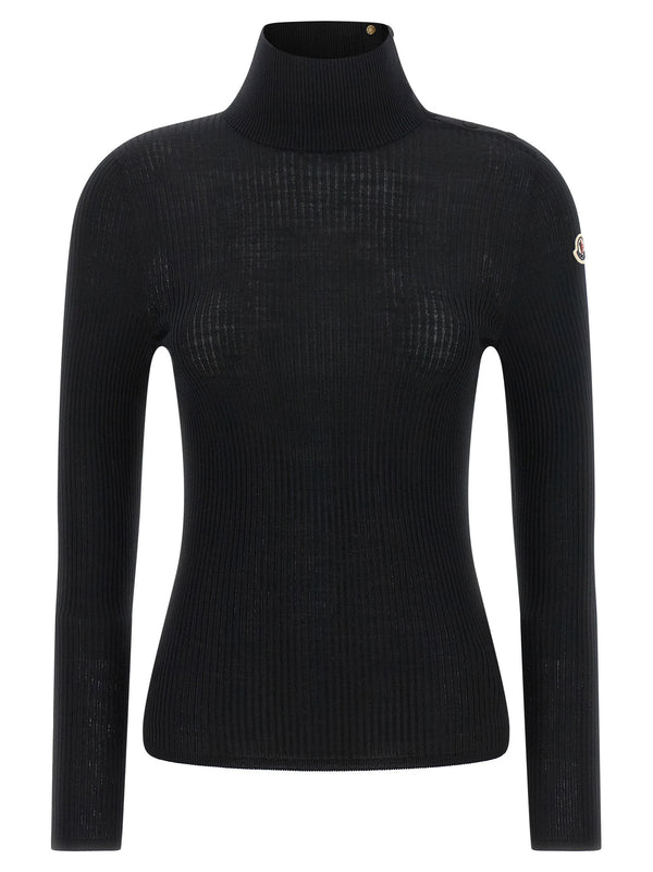 كنزة Moncler ذات ياقة عالية ومضلعة كنزة — أسود
