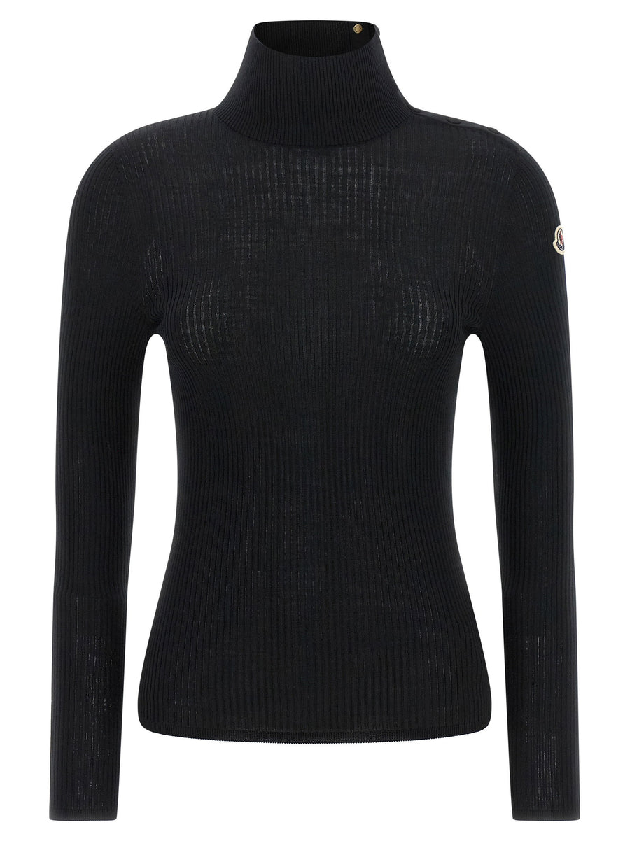 كنزة Moncler ذات ياقة عالية ومضلعة كنزة — أسود