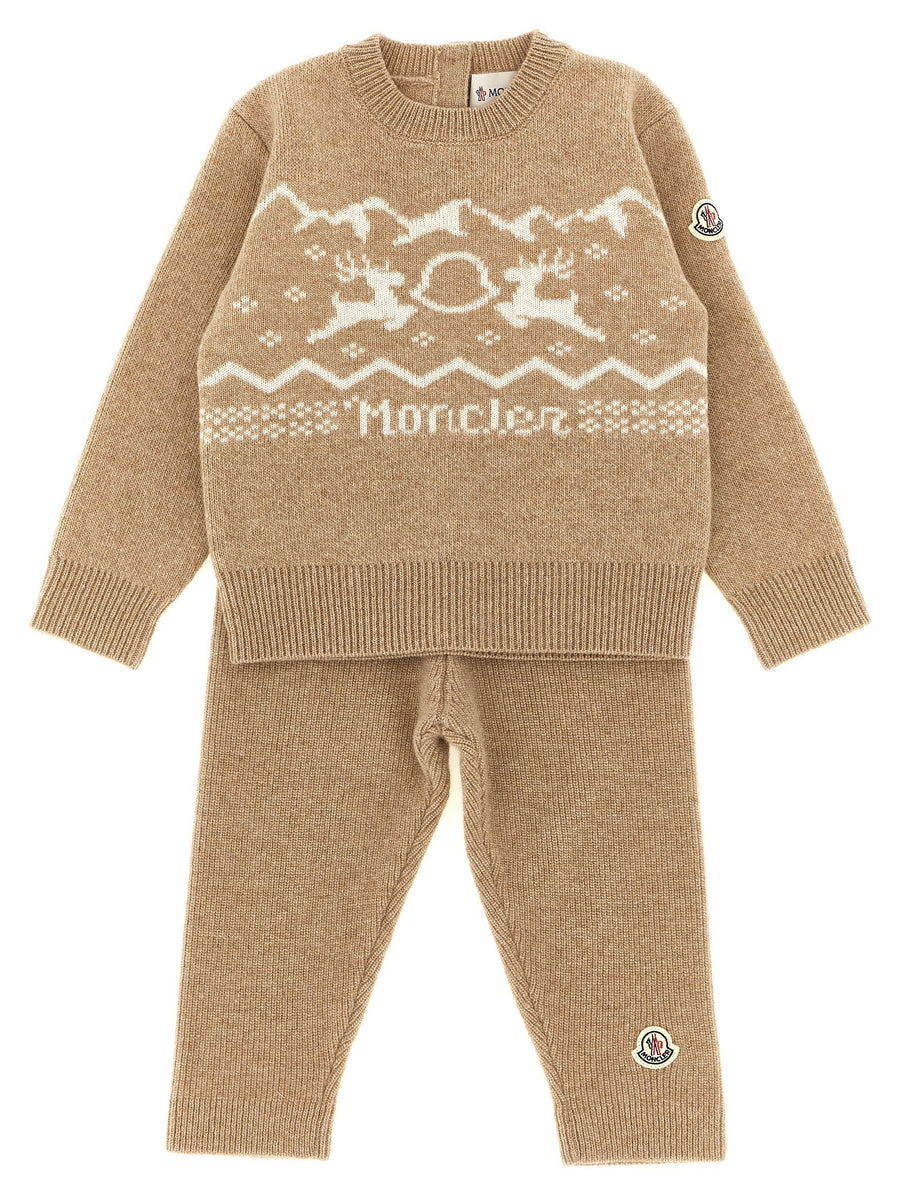 Moncler Enfant Nordic Jacquard Sweater Set — Beige