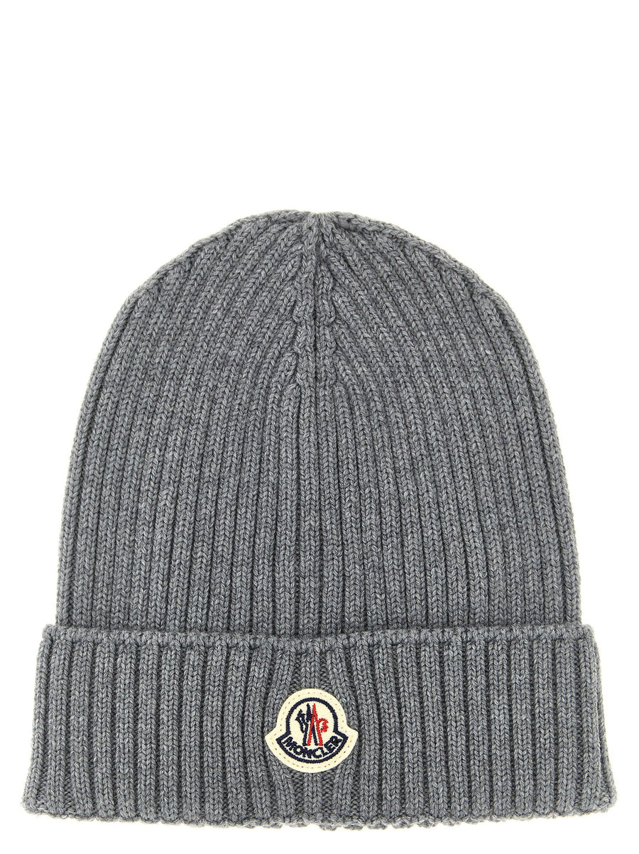 Moncler Enfant Ribbed Merino Wool Beanie — Grey