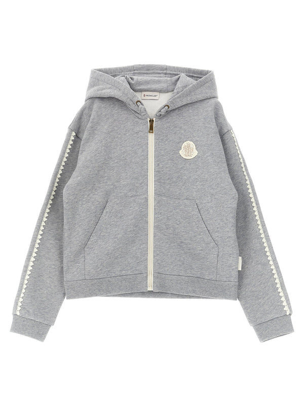 Moncler Enfant Crochet-Detailed Cotton Hoodie — Grey