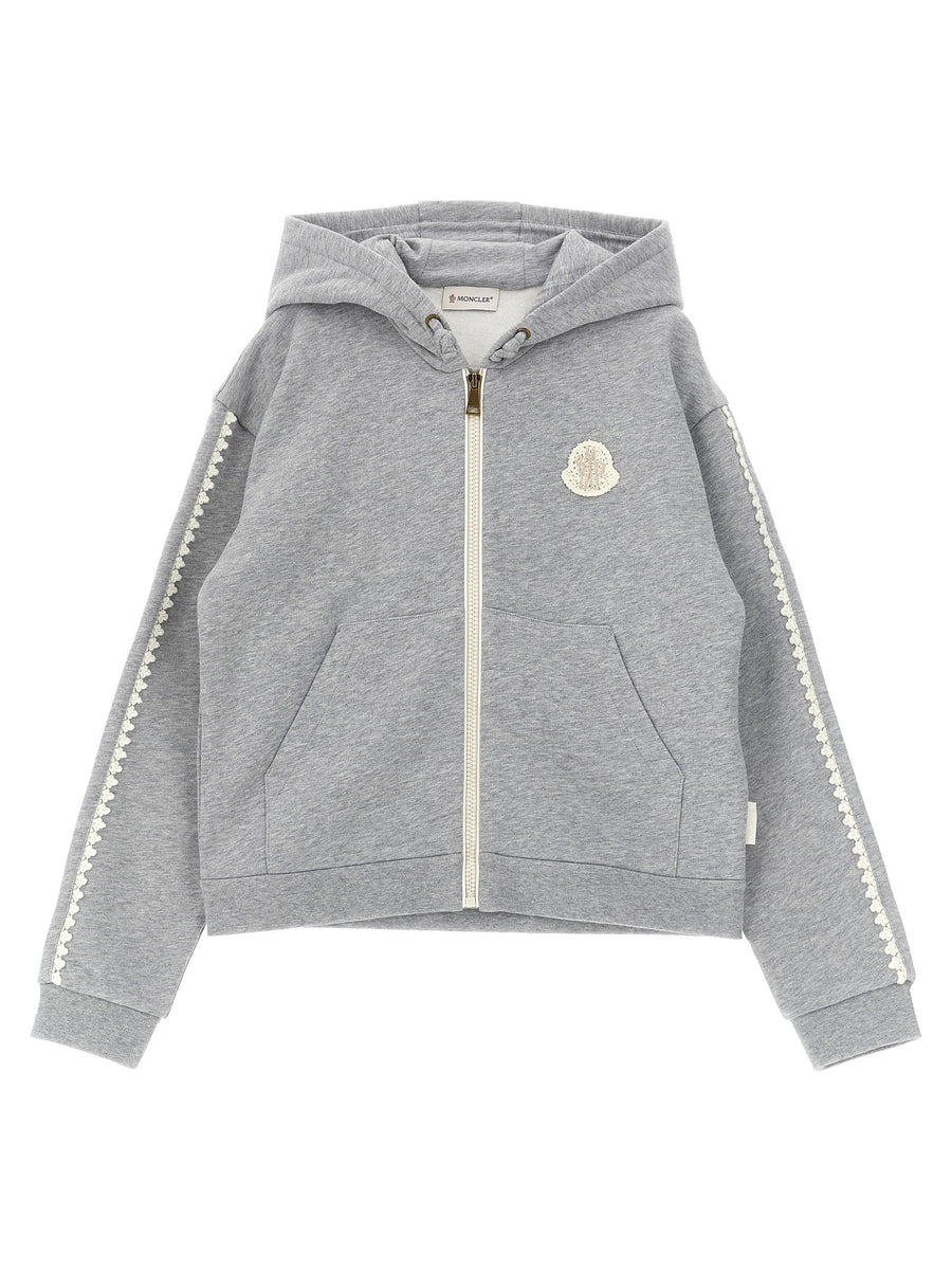 Moncler Enfant Crochet-Detailed Cotton Hoodie — Grey