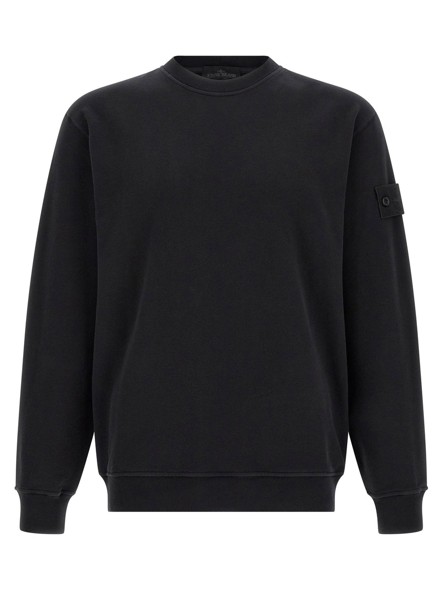 Stone Island Badge-Appliqué Organic Cotton Sweatshirt — Black
