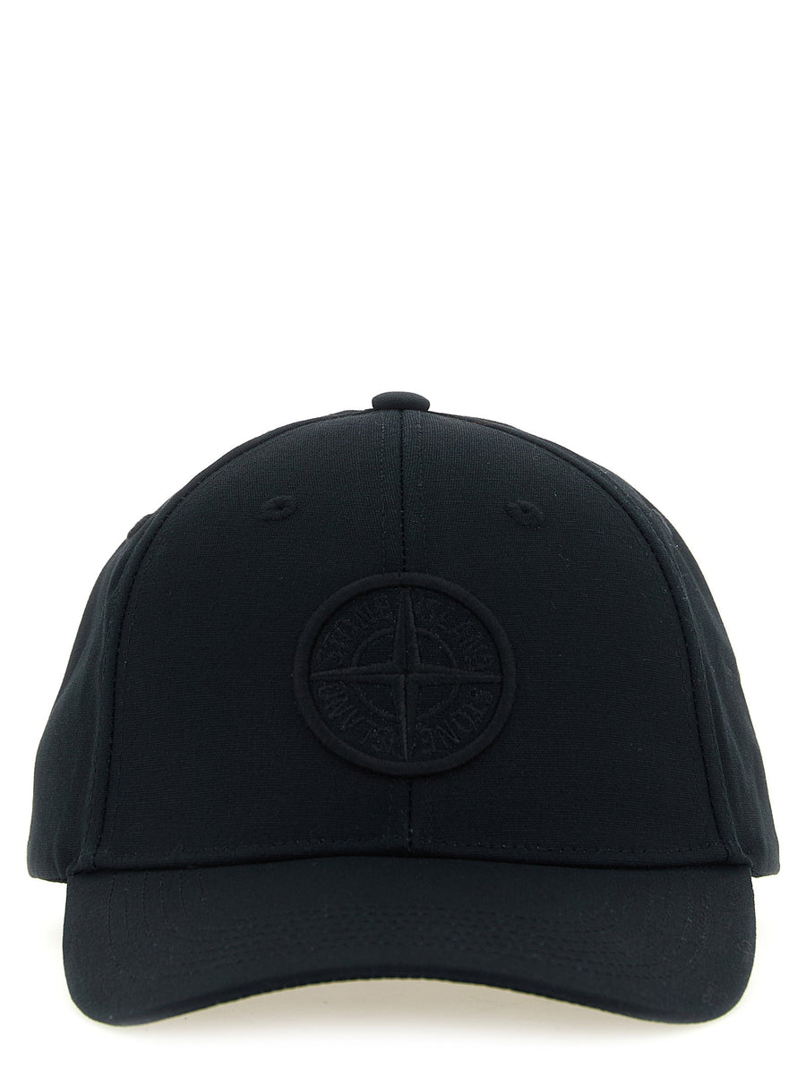 Stone Island 9100013 Tone-on-Tone Compass Logo Baseball Cap — Black