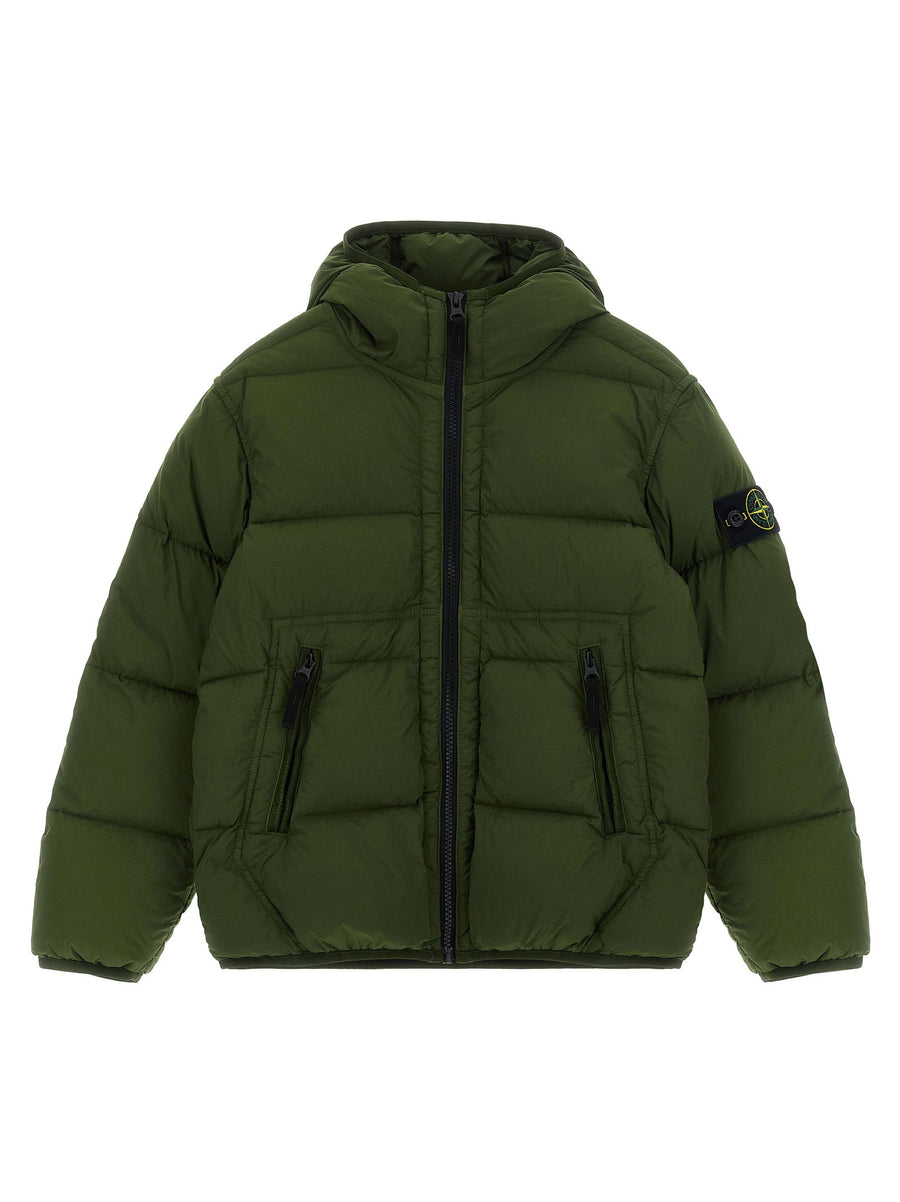 Stone Island Junior Quilted Logo Badge Down Jacket — Olive Green