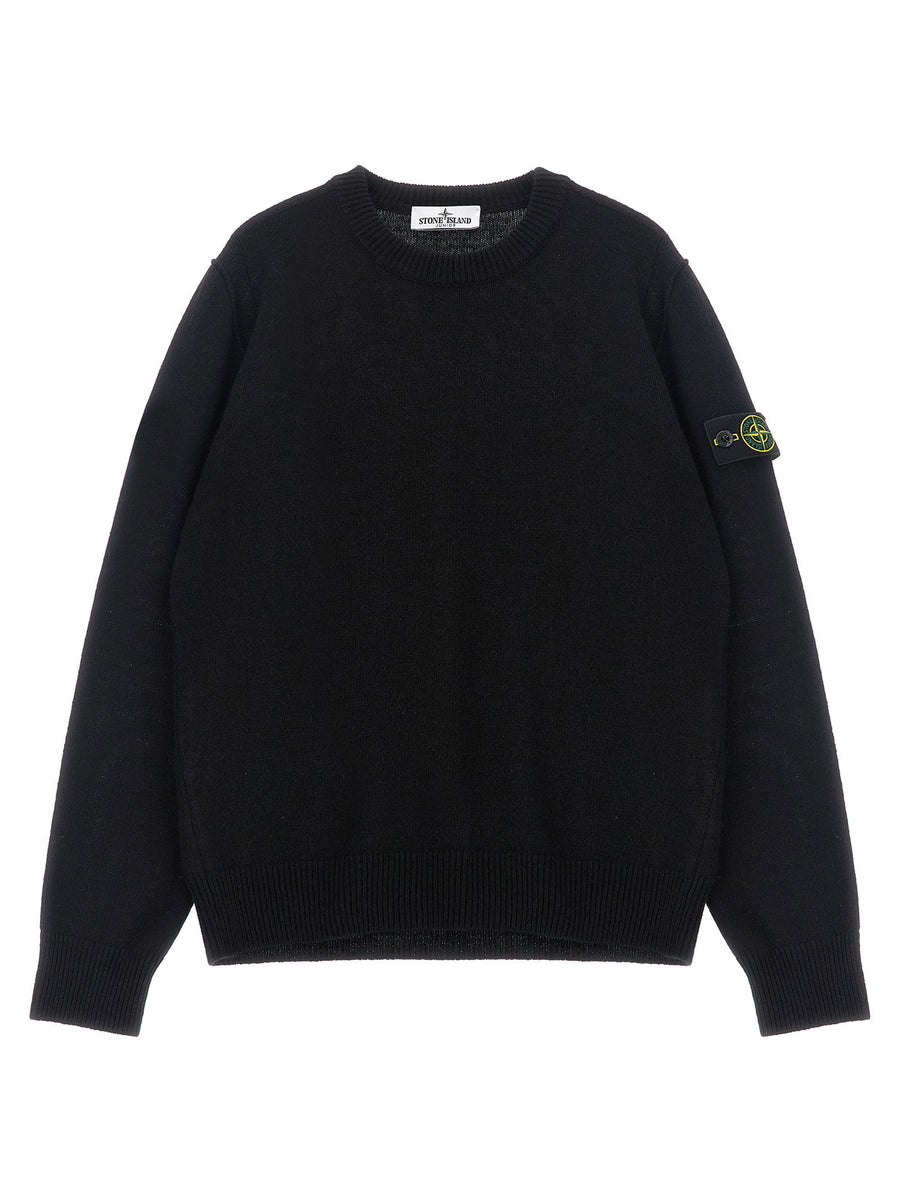 Stone Island Junior Badge Logo Wool Blend Sweater — Black