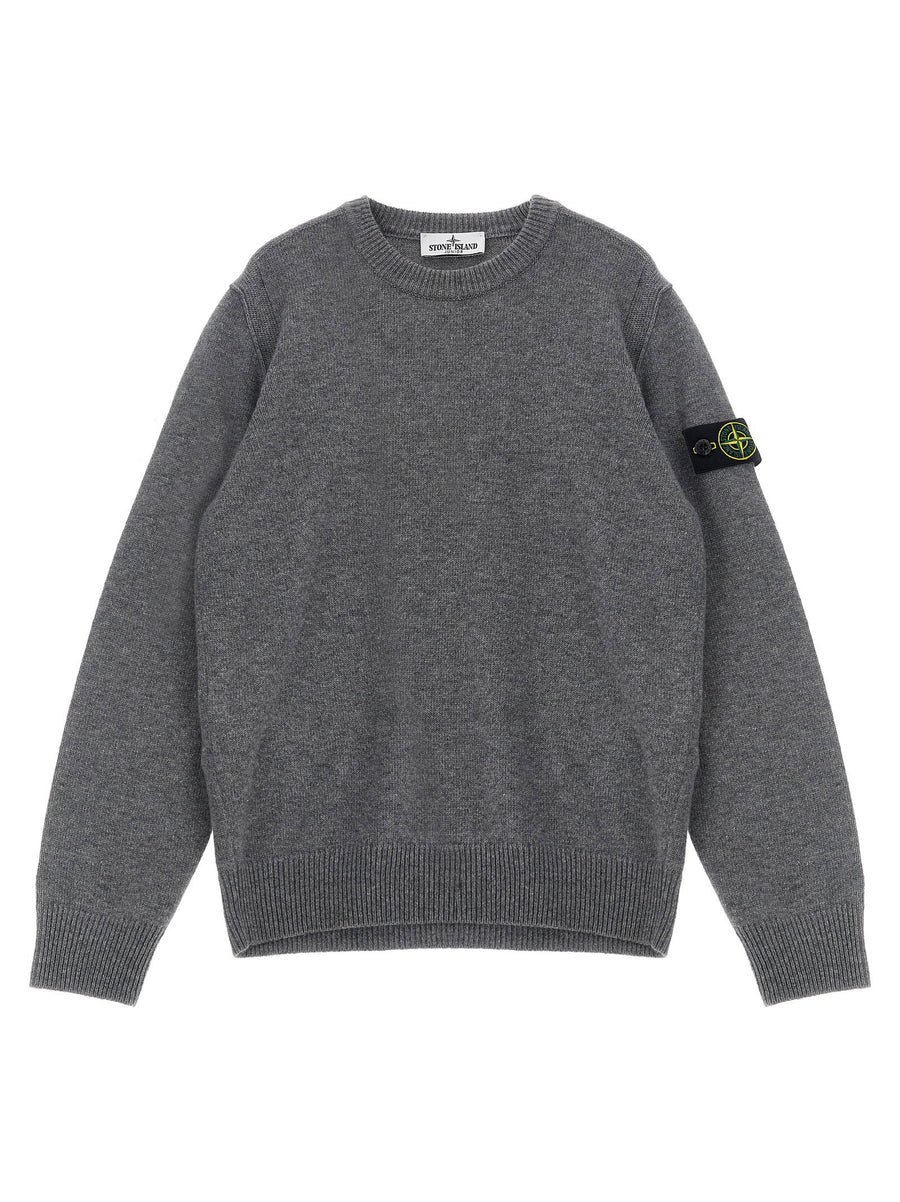 Stone Island Junior صوف مزيج بقطعة شارة شعار كنزة — رمادي