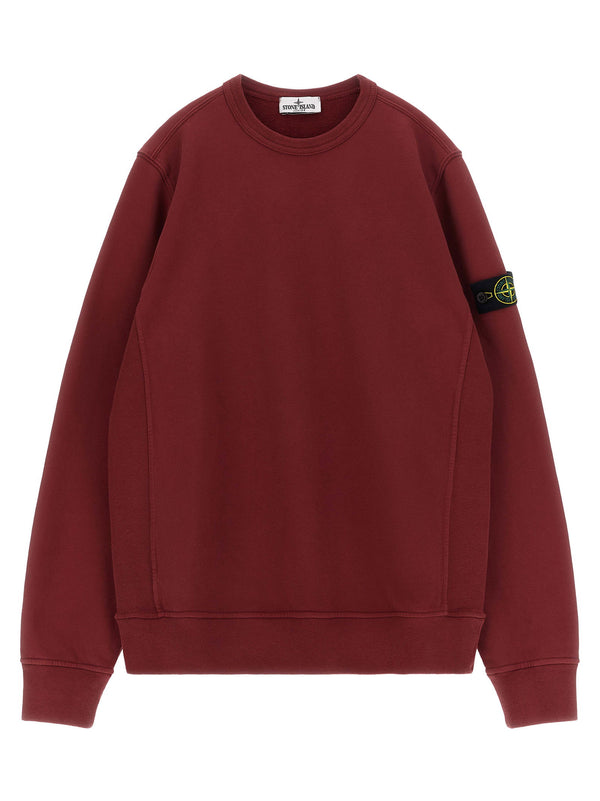 سويت شيرت Stone Island Junior بتصميم شعار وقبة دائرية الرقبة — عنابي