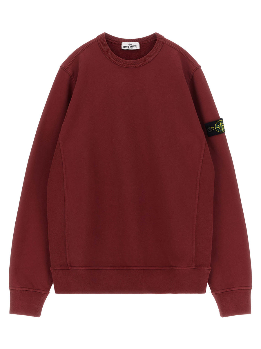 سويت شيرت Stone Island Junior بتصميم شعار وقبة دائرية الرقبة — عنابي
