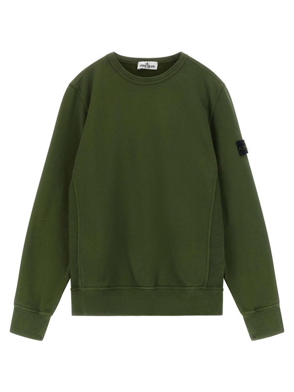سويت شيرت Stone Island Junior بشعار شعار وقبة دائرية الرقبة — أخضر زيتوني