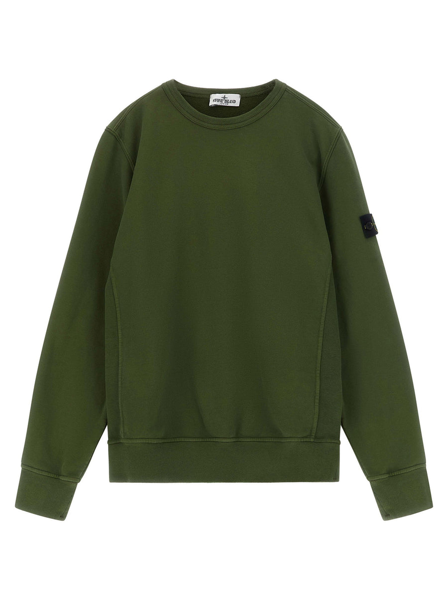سويت شيرت Stone Island Junior بشعار شعار وقبة دائرية الرقبة — أخضر زيتوني