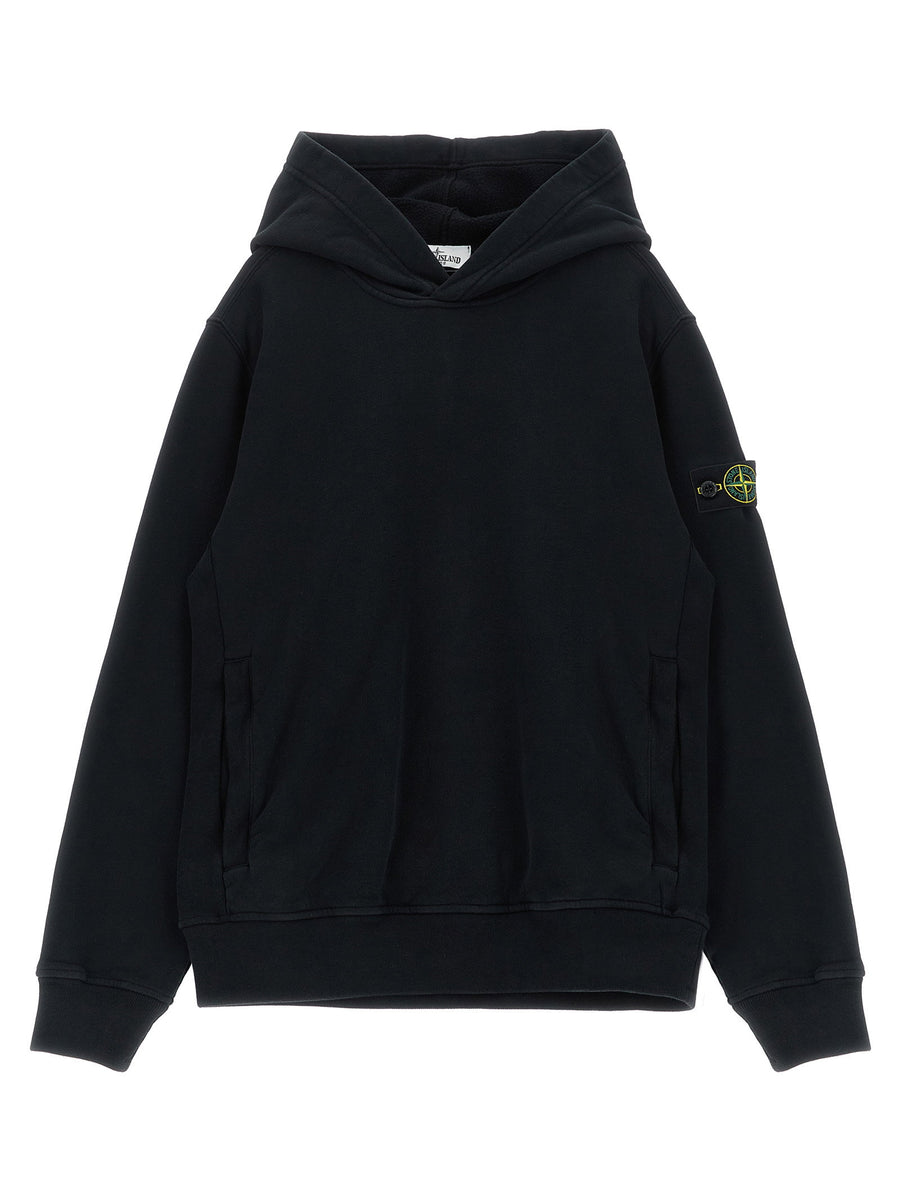 Stone Island Junior Badge Logo Hoodie — Black