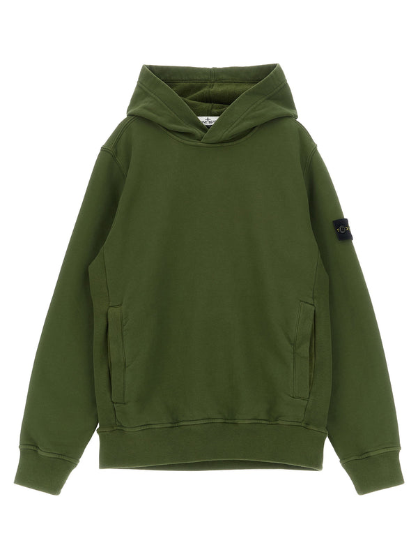 Stone Island Junior شارة شعار قطن هودي — زيتوني